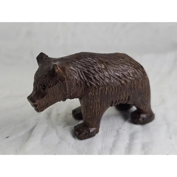 Vtg Carved Wooden Black Forest Toy‎ Mini Bear with Steel Eyes – Germany or Swiss - Picture 11 of 12